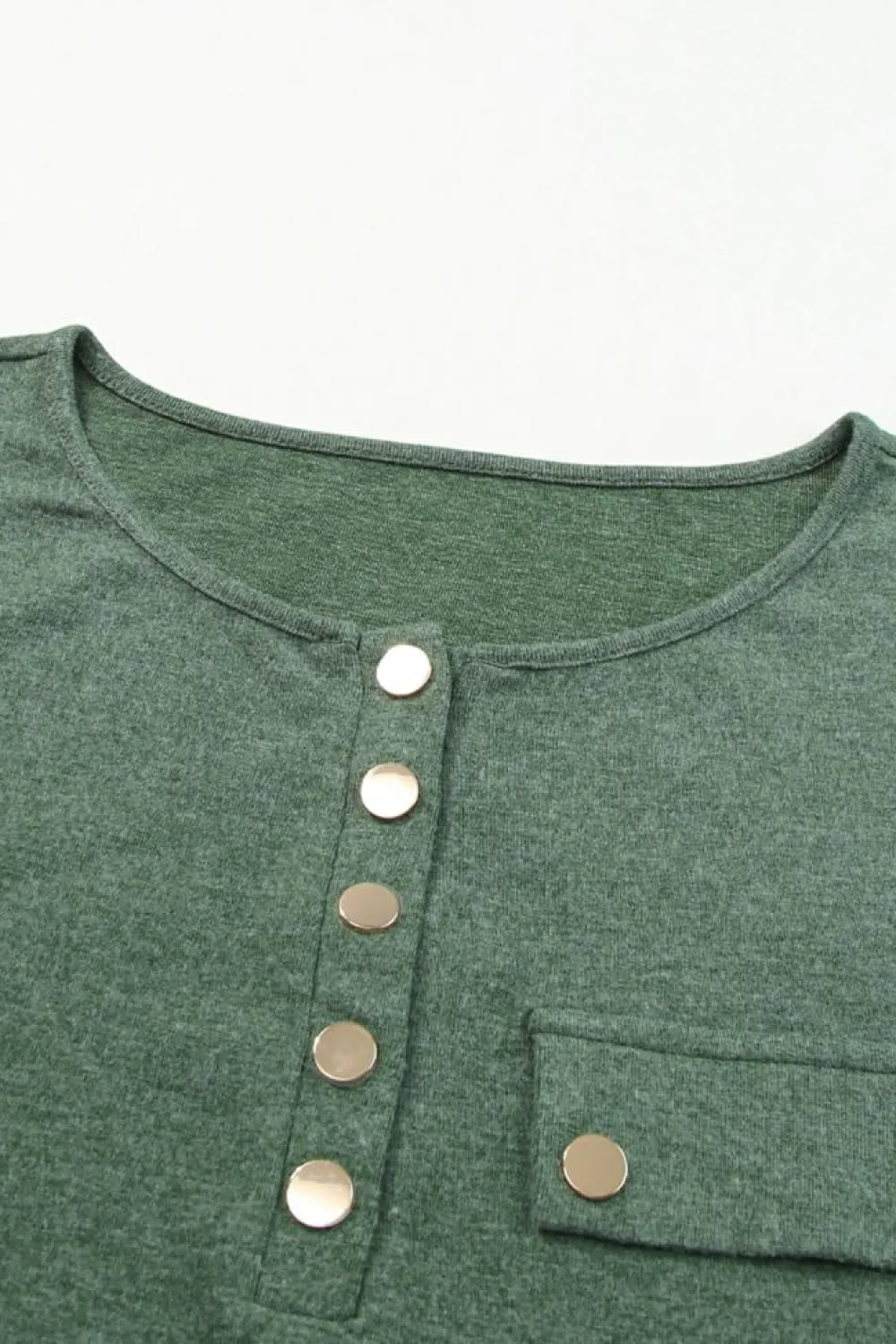Hot Dear-Lover Long Sleeve Snap Button Henley Top Mist Green