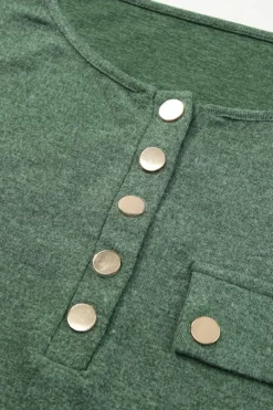Hot Dear-Lover Long Sleeve Snap Button Henley Top Mist Green