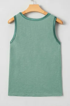 Discount Dear-Lover Metallic Sheen Edge Scoop Neck Tank Top Mist Green
