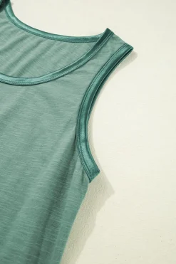 Discount Dear-Lover Metallic Sheen Edge Scoop Neck Tank Top Mist Green