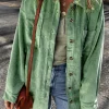 Discount Dear-Lover Patched Pocket Button Up Corduroy Shacket Mist Green