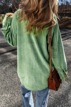 Discount Dear-Lover Patched Pocket Button Up Corduroy Shacket Mist Green