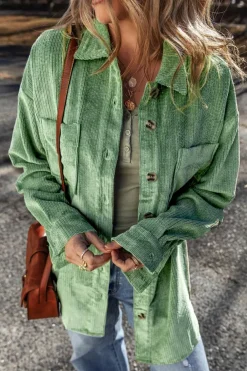 Discount Dear-Lover Patched Pocket Button Up Corduroy Shacket Mist Green