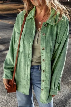 Discount Dear-Lover Patched Pocket Button Up Corduroy Shacket Mist Green