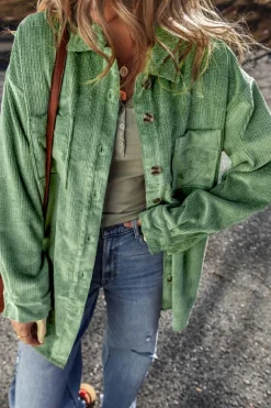 Discount Dear-Lover Patched Pocket Button Up Corduroy Shacket Mist Green