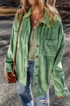 Discount Dear-Lover Patched Pocket Button Up Corduroy Shacket Mist Green