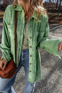 Discount Dear-Lover Patched Pocket Button Up Corduroy Shacket Mist Green