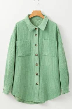 Discount Dear-Lover Patched Pocket Button Up Corduroy Shacket Mist Green