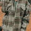 Best Dear-Lover Plaid Print Chest Pockets Turn Down Collar Shacket Mist Green