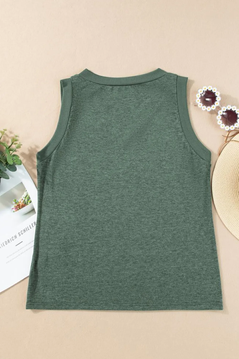 Hot Dear-Lover Ribbed V Neck Tank Mist Green