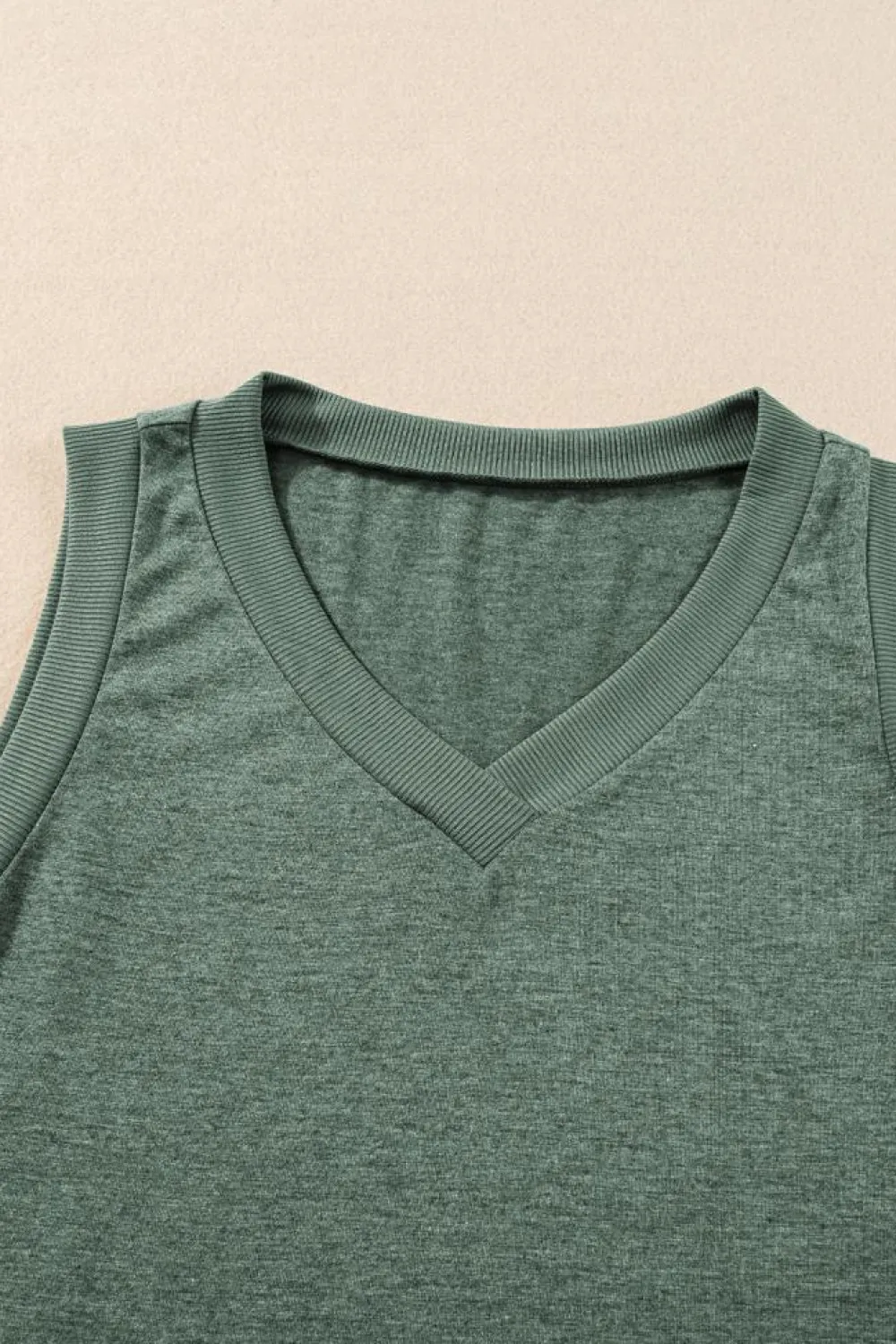 Hot Dear-Lover Ribbed V Neck Tank Mist Green