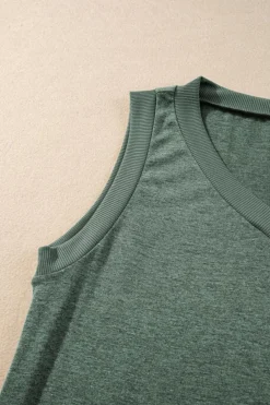 Hot Dear-Lover Ribbed V Neck Tank Mist Green