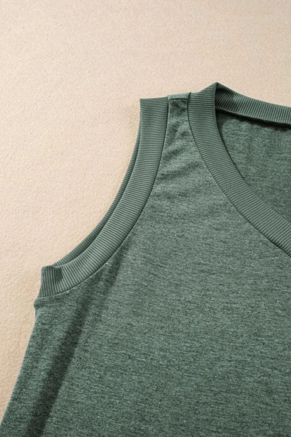 Hot Dear-Lover Ribbed V Neck Tank Mist Green