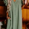 Sale Dear-Lover Ruffle Sleeve V Neck Frilled Shift Dress Mist Green