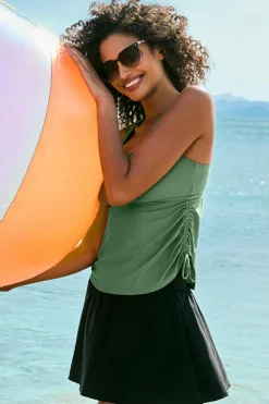 Online Dear-Lover Scoop Neck Adjustable Tankini and Matching Skort Bathing Suit Mist Green