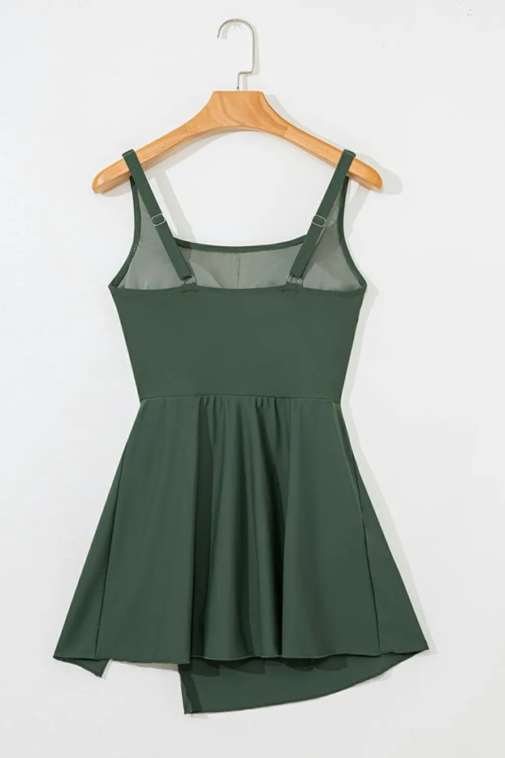 Best Dear-Lover Side Tied Waist Square Neck Adjustable Straps A-line One Piece Swim Dress Mist Green