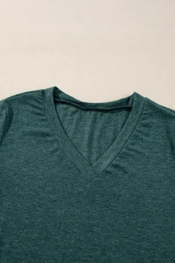 Discount Dear-Lover Solid Color Long Sleeve V Neck Top Mist Green