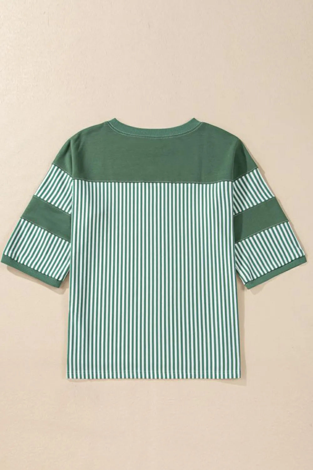 Discount Dear-Lover Striped Patchwork 3/4 Sleeve Casual Top Mist Green