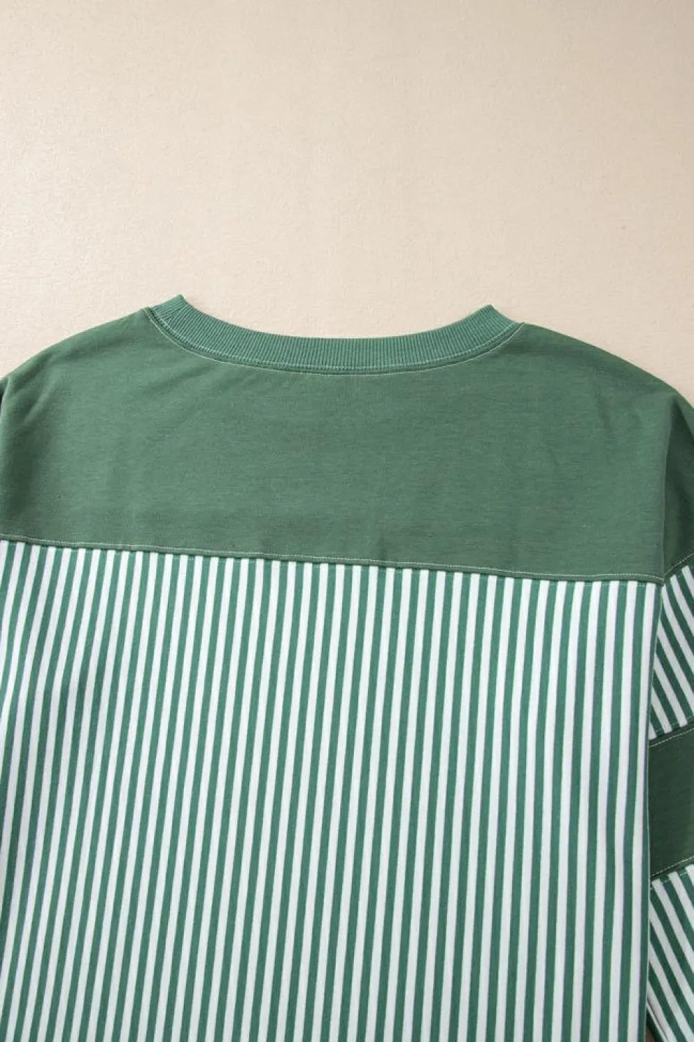 Discount Dear-Lover Striped Patchwork 3/4 Sleeve Casual Top Mist Green