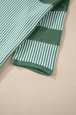 Discount Dear-Lover Striped Patchwork 3/4 Sleeve Casual Top Mist Green