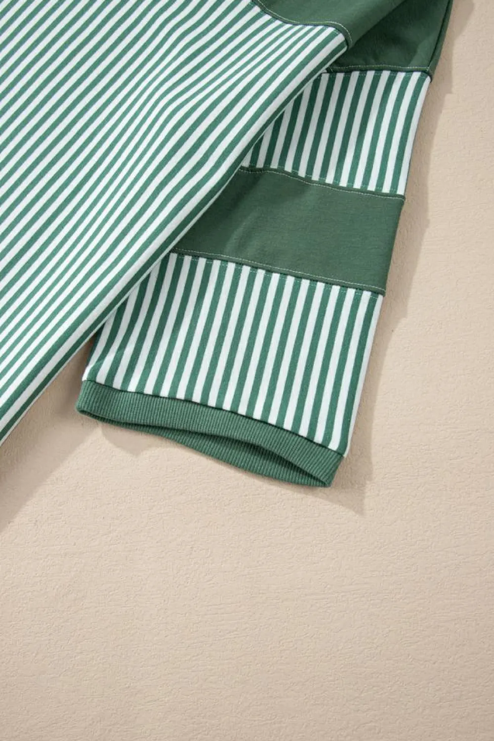 Discount Dear-Lover Striped Patchwork 3/4 Sleeve Casual Top Mist Green