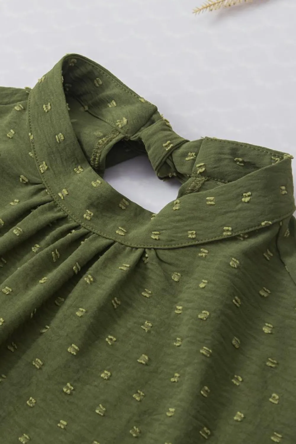 Hot Dear-Lover Swiss Dot Mock Neck Batwing Sleeve Blouse Mist Green