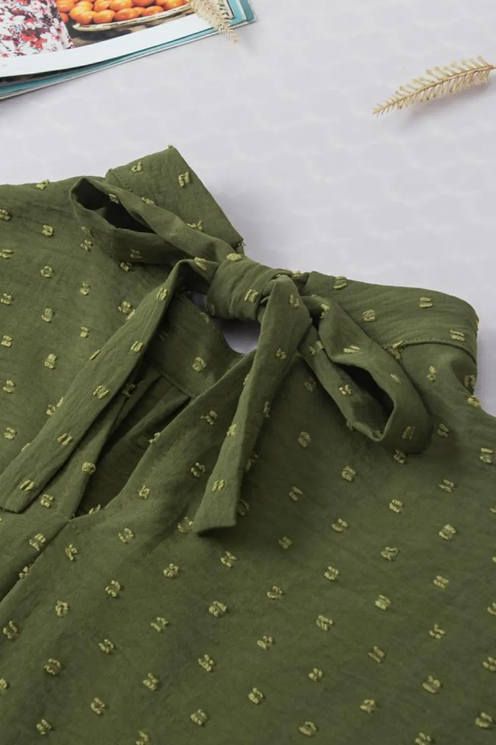 Hot Dear-Lover Swiss Dot Mock Neck Batwing Sleeve Blouse Mist Green