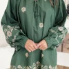 Fashion Dear-Lover Tie Neck Boho Floral Pattern Puff Sleeve Shift Dress Mist Green