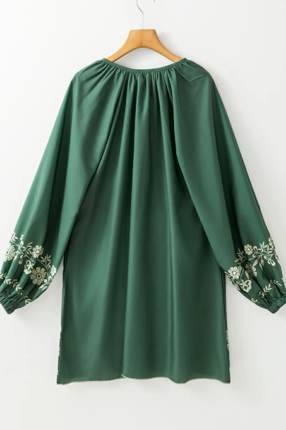 Fashion Dear-Lover Tie Neck Boho Floral Pattern Puff Sleeve Shift Dress Mist Green