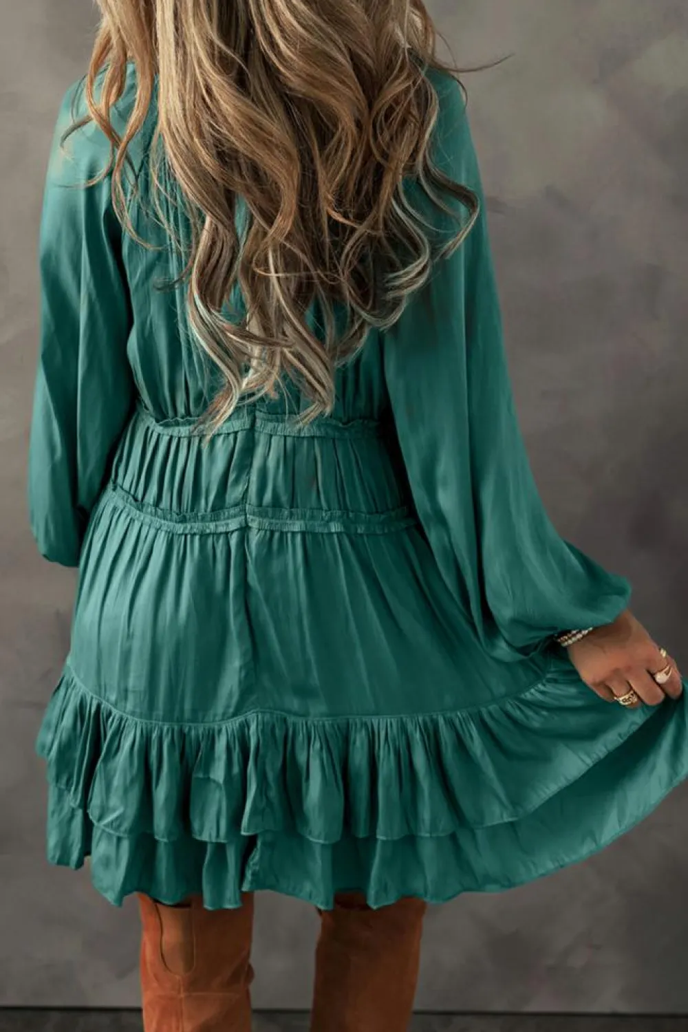 Hot Dear-Lover Tiered Ruffled Puff Sleeve Loose Fit Mini Dress Mist Green