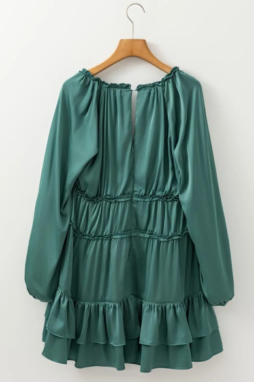Hot Dear-Lover Tiered Ruffled Puff Sleeve Loose Fit Mini Dress Mist Green