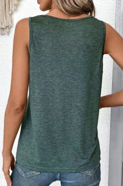 Clearance Dear-Lover V Neck Ruched Tank Top Mist Green