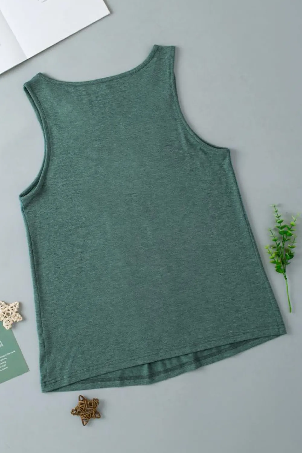 Clearance Dear-Lover V Neck Ruched Tank Top Mist Green
