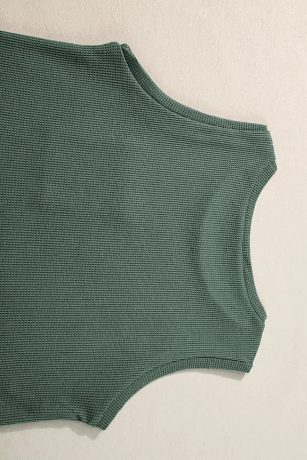 Sale Dear-Lover Waffle Knit Patched Pocket Tank and Drawstring Shorts Set Mist Green