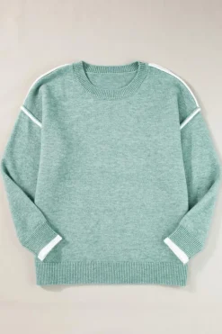 Fashion Dear-Lover Colorblock Contrasting Edge Crewneck Sweater Moonlight Jade