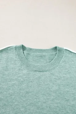 Fashion Dear-Lover Colorblock Contrasting Edge Crewneck Sweater Moonlight Jade