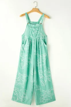 Hot Dear-Lover Printed Bib Wide Leg Overall Moonlight Jade
