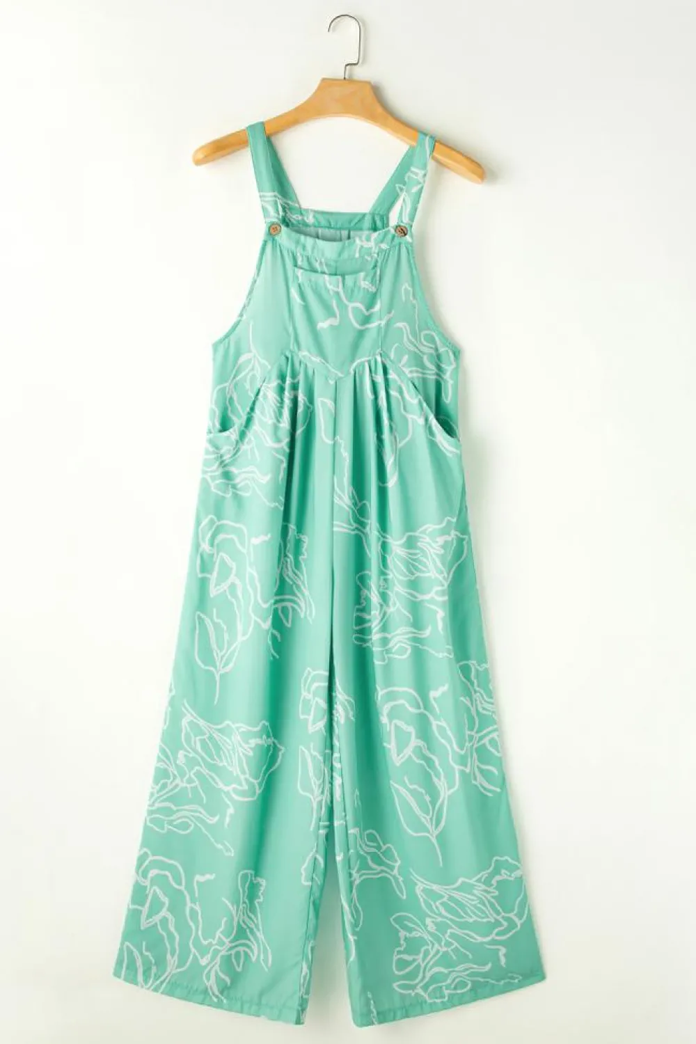 Hot Dear-Lover Printed Bib Wide Leg Overall Moonlight Jade