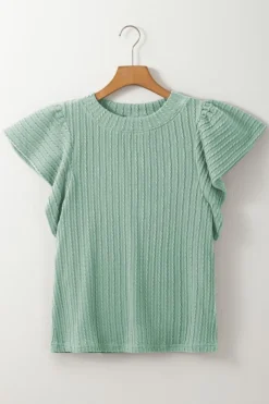 Outlet Dear-Lover Solid Color Textured Flutter Sleeve Top Moonlight Jade