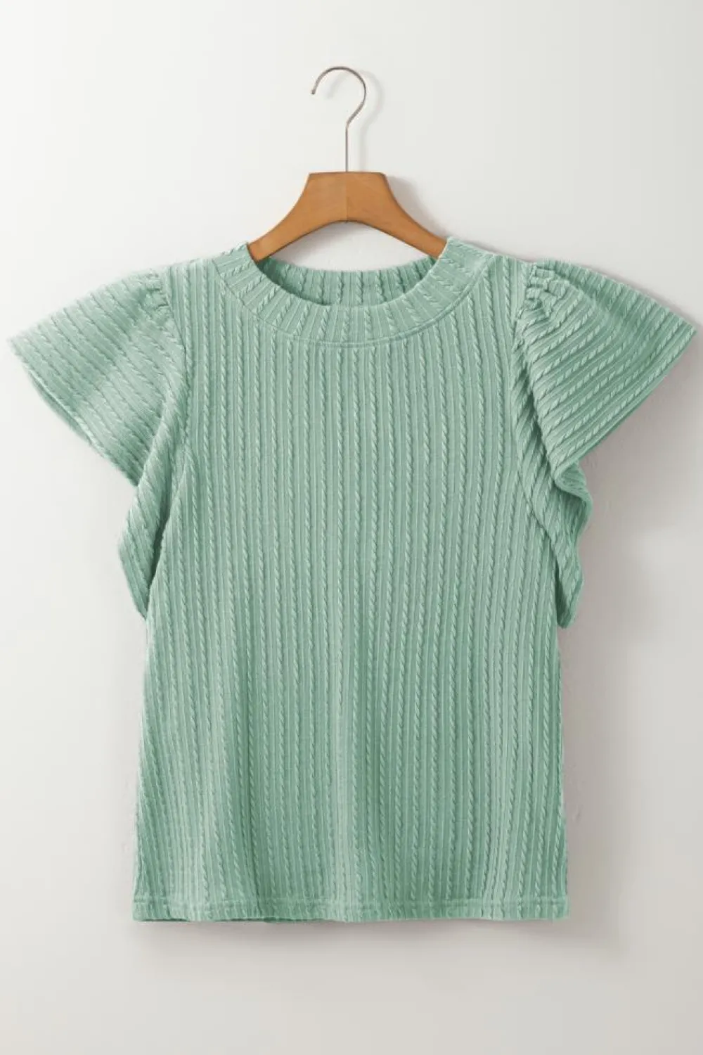 Outlet Dear-Lover Solid Color Textured Flutter Sleeve Top Moonlight Jade