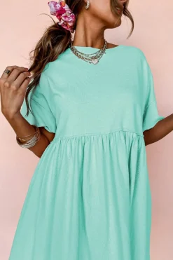 Outlet Dear-Lover Solid Color Pocketed Raw Edge Babydoll Dress Moonlight Jade