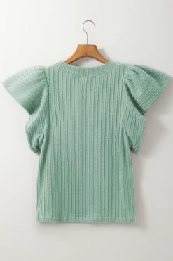 Outlet Dear-Lover Solid Color Textured Flutter Sleeve Top Moonlight Jade