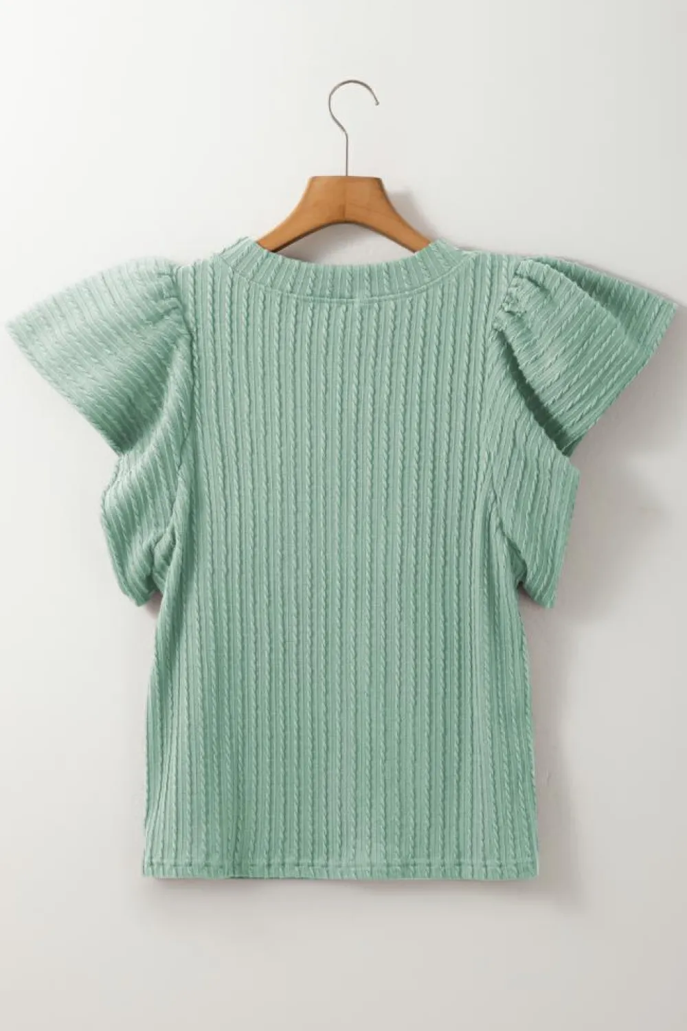 Outlet Dear-Lover Solid Color Textured Flutter Sleeve Top Moonlight Jade