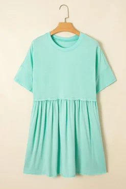 Outlet Dear-Lover Solid Color Pocketed Raw Edge Babydoll Dress Moonlight Jade