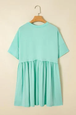 Outlet Dear-Lover Solid Color Pocketed Raw Edge Babydoll Dress Moonlight Jade