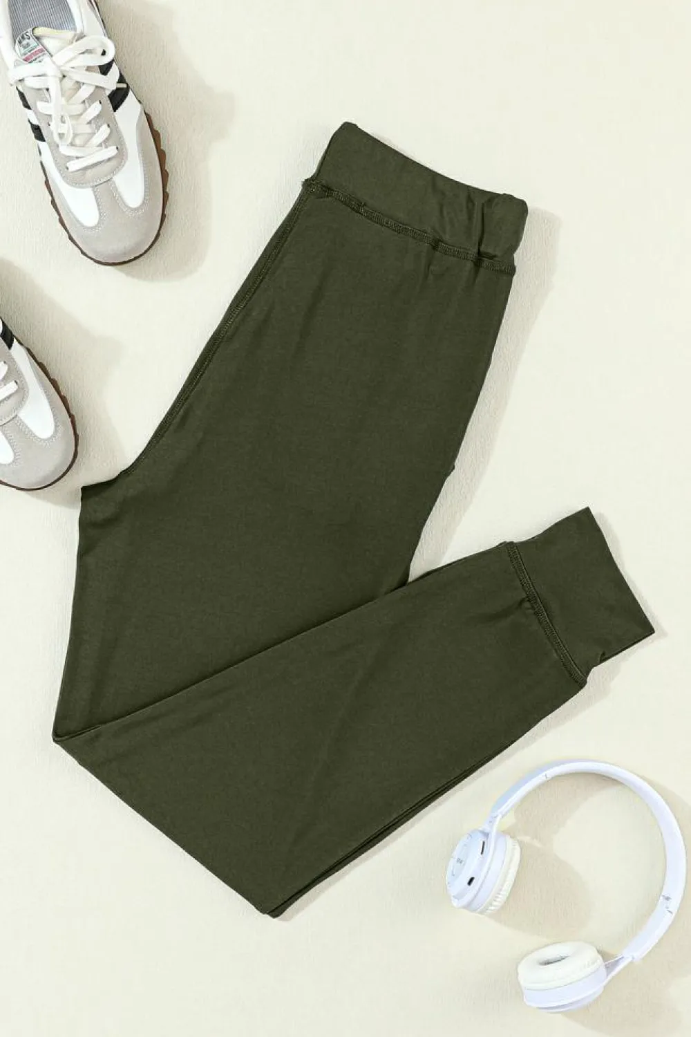 New Dear-Lover Drawstring Waist Pocketed Joggers Moss Green