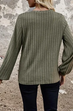 Sale Dear-Lover Leopard Print Crochet Patchwork Rib Textured Knit Top Moss Green