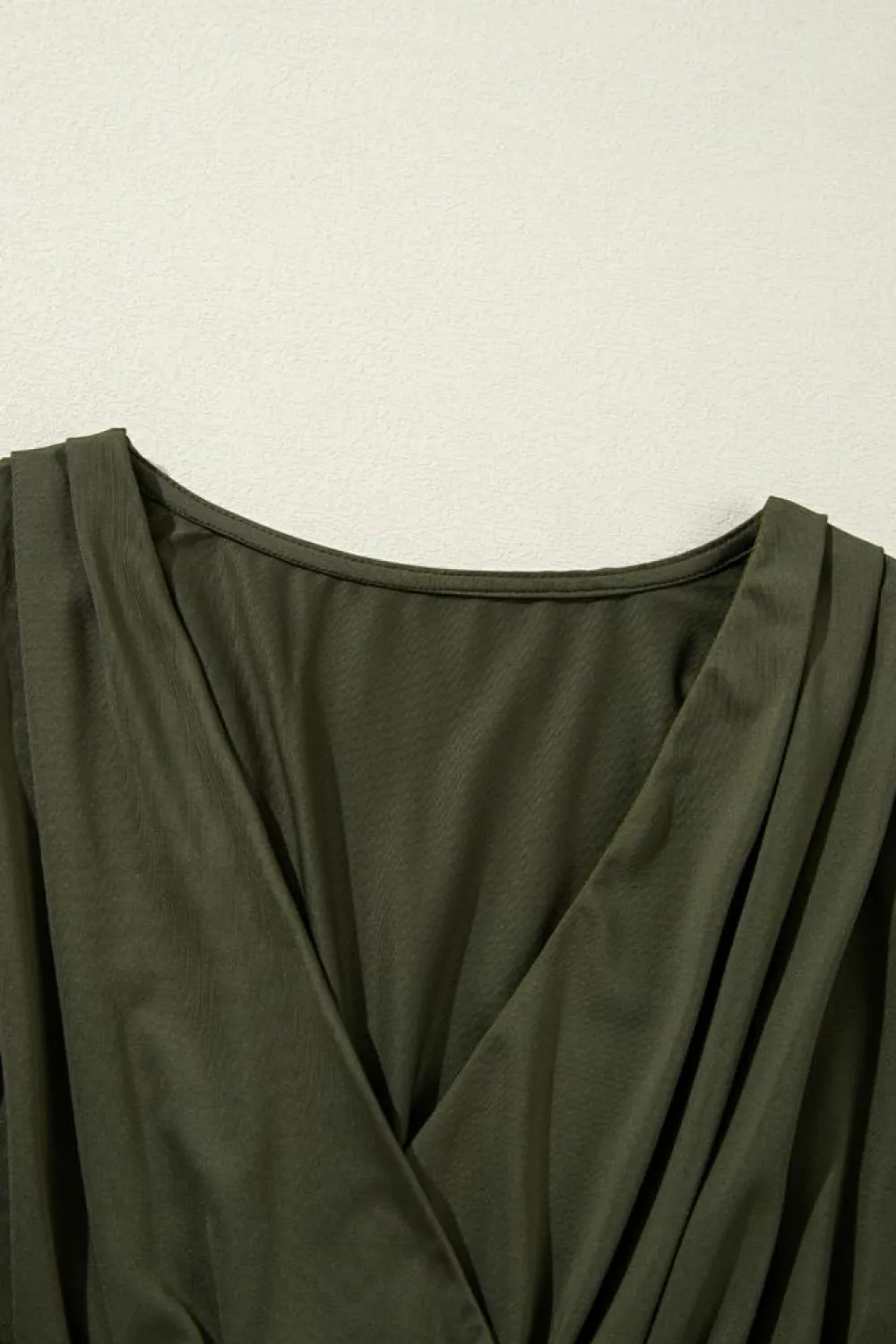New Dear-Lover Ruched Wrap V Neck Long Sleeve Bodysuit Moss Green