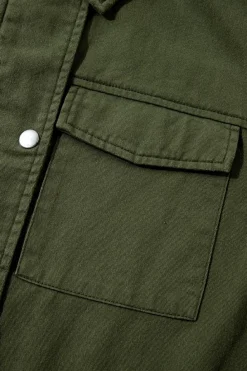 Sale Dear-Lover Snap Button Zipper Tight Waist Collared Jacket Moss Green
