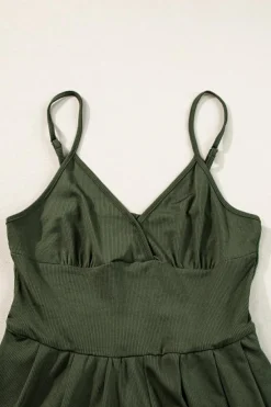Online Dear-Lover Spaghetti Straps Cinched Waist Ribbed Romper Moss Green